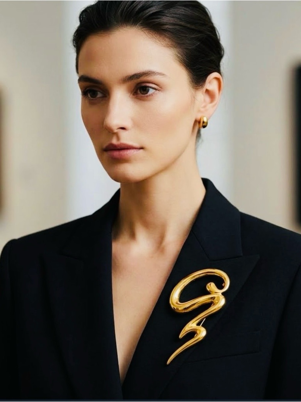 Gold Spiral Statement brooch- Elegant Women Jewelry